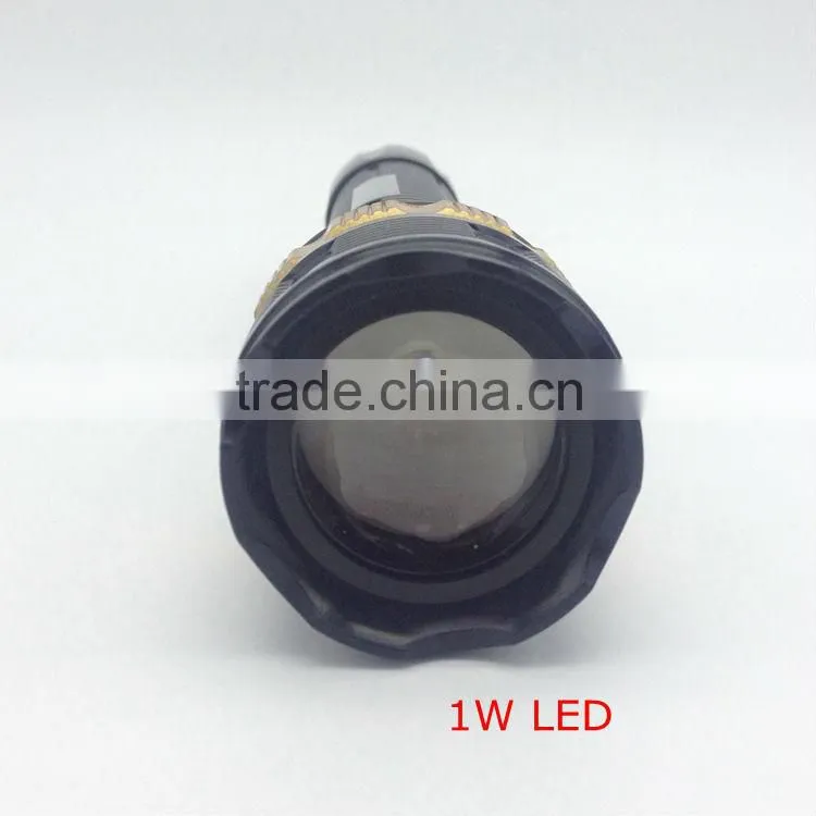 1W powerful led with 3D batteries Zoom adjustable flashlight