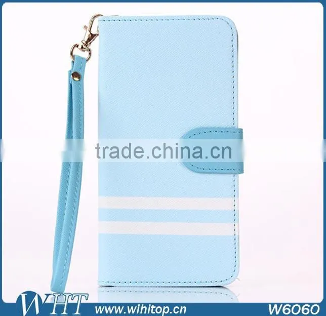 Case For iPhone 6 Plus Wallet Leather Case + Strips Color Mix Design With Card Slots PU Leather