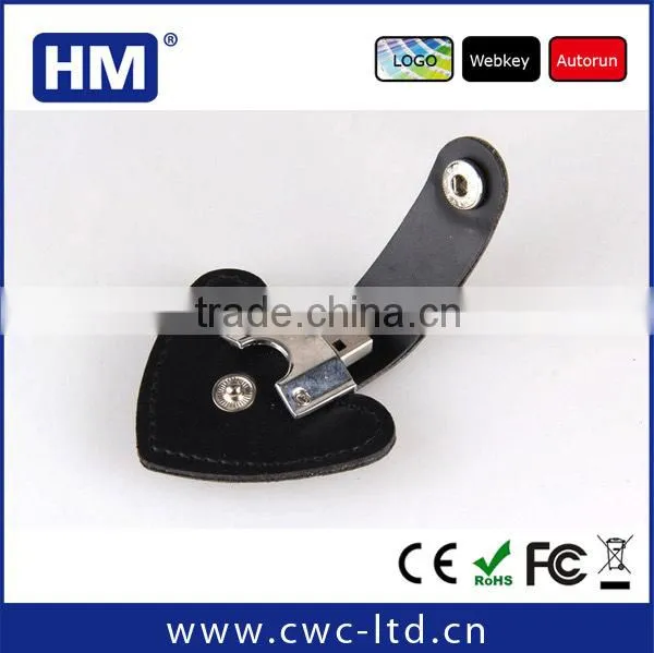 Top selling USB leather usb flash drive with logo solution heart shape usb with full capacity