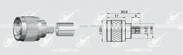 Reverse Polarity N type male body with female pin crimp for RG58 RG142 cable