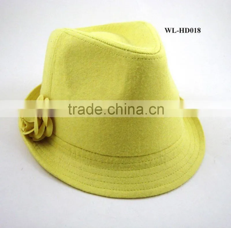 WL-HD018 100% COTTON CITRINE FEDORA WITH FLORAL TRIM
