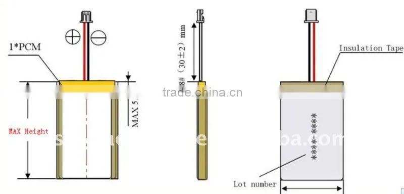 302380 3.7V 600mAh customized li polymer Battery