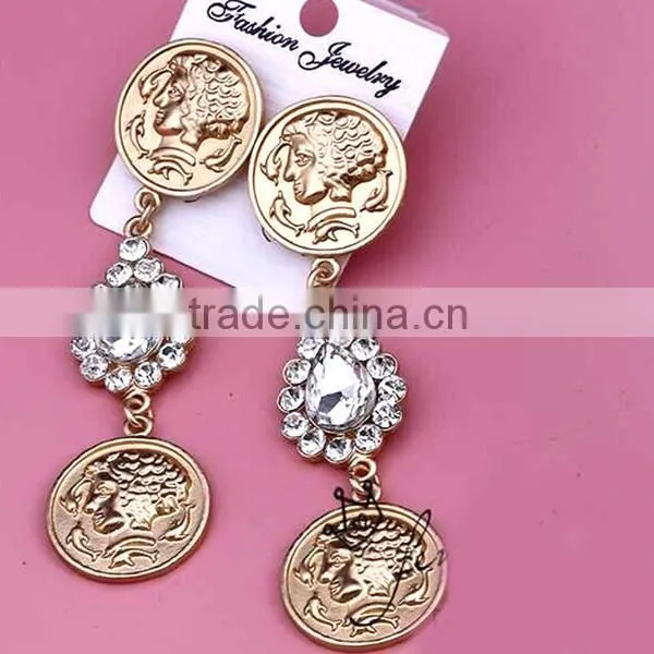 14 gold color hanging women head alloy tassel earring