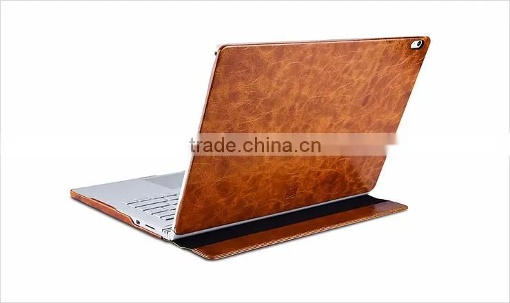 ICARER Genuine Leather Case for Microsoft Surface Book Detachable Flip Cover with Stand Function