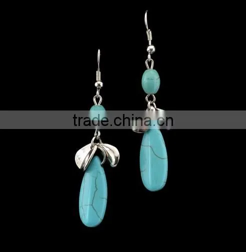 2016 New Design Boho Vintage Alloy Turquoise Long Earrings For Women