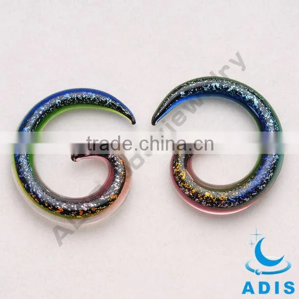 Shiny glitter helix screw ear expander plug piercing jewelry Glass ear spiral jewelry