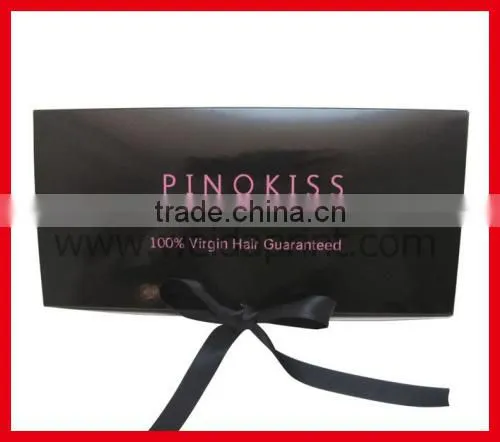 black hair extension big box with ribbon and foil stamping