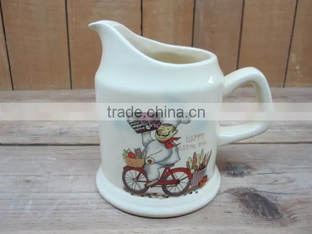 Embossed and Hand-painted Ceramic Water Jug