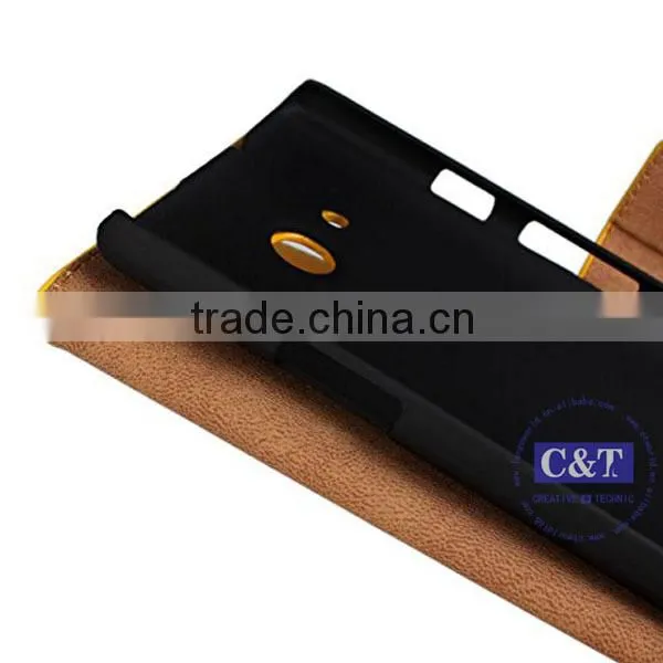 C&T Cowskin Flip Leather Wallet Card Pouch Stand Back Case Cover For Huawei Ascend Mate 7