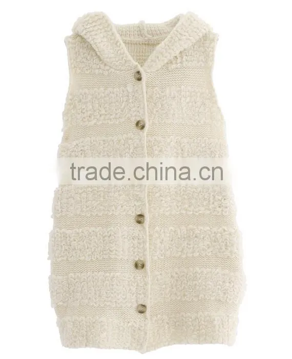 Hot selling cardigan sleeveless hooded womens knitted sweater vest