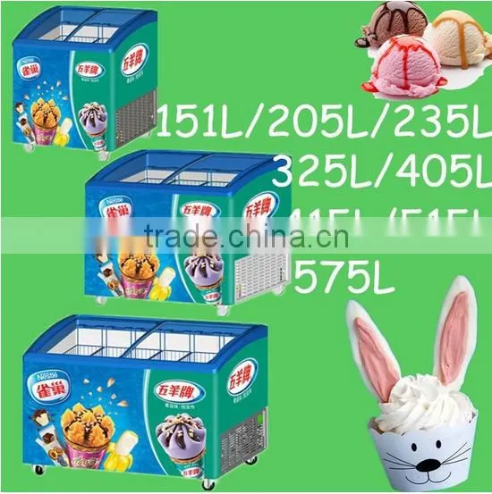 all Kinds Curved Double Door Ice Cream Showcase Freezer