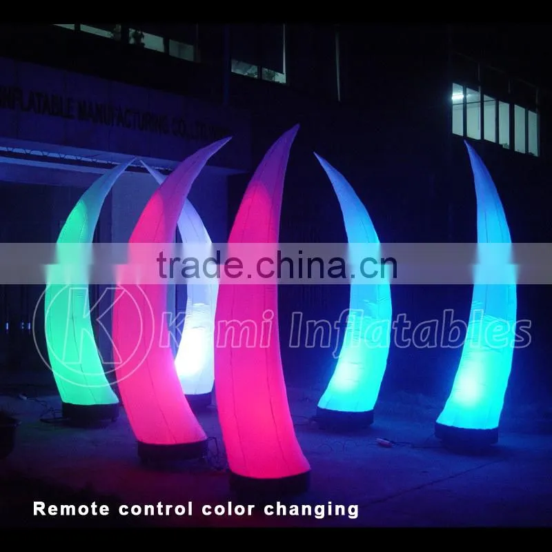 Color changing LED lighted curved Inflatable cone for party stage decoration LED Inflatable cone ox horn decorative inflatable