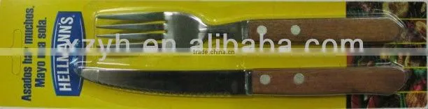 stainless steel knife and fork set with wooden handle