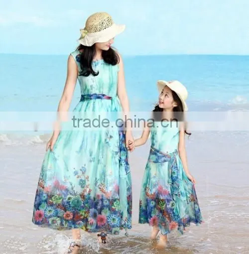 Good Quality Mum Daughter Dress Chiffon Mum Daughter Dress