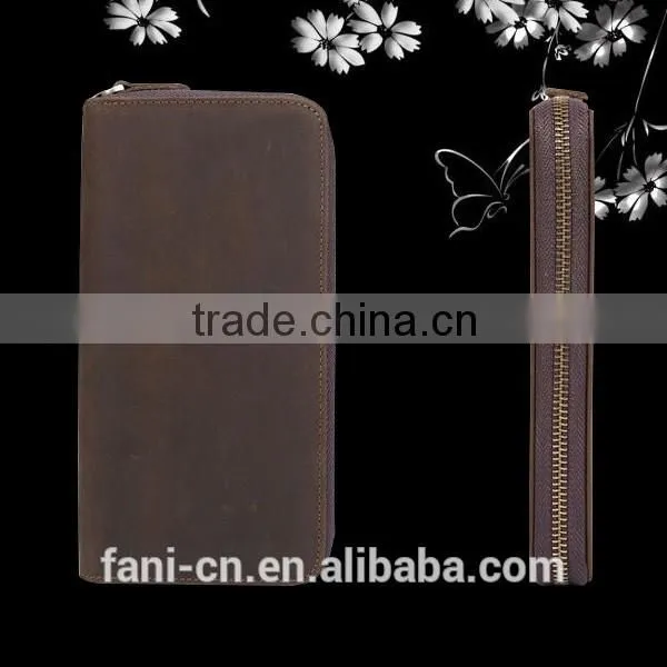 First layer cowhide leather zipper wallet with high quality for men