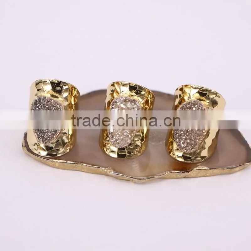 Natural Amazon Gold Plated Druzy Ring, Gold Plated Metal Brass Gemstone Druzy Ring, Fashion Stone Jewelry Druzy Stone Ring