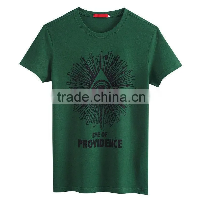 Mens Green Cotton T-shirt Custom Water-based Pigment Printed T-Shirt