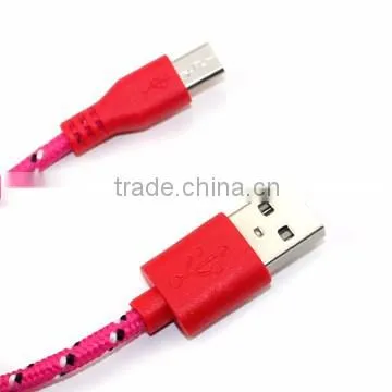 Nylon Woven USB Cable for V8 micro usb data cable for HTC Sony Xiaomi smart phone