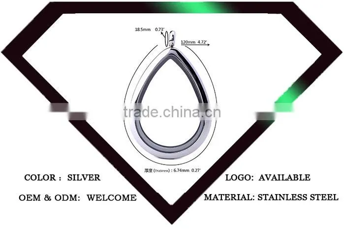 silver tear drop lockets living glass floating locket with crystal pendant