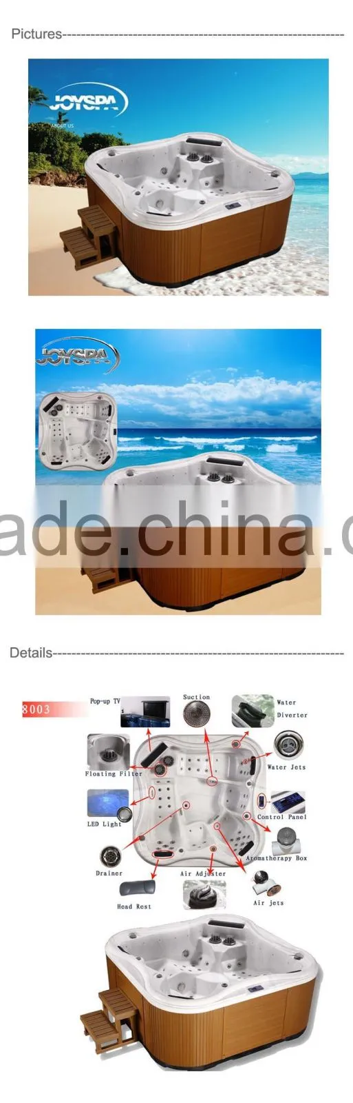 JY8003 Acrylic 5person whirlpool for massage spa with Balboa systerm and CE