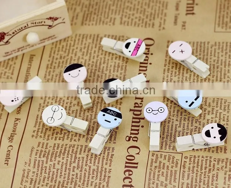 Cute cartoon face name card clip wooden postcard clip /photo clip