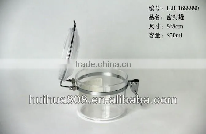 470ml wholesale hermetic airtight plastic jam jar with mental clip for food factory
