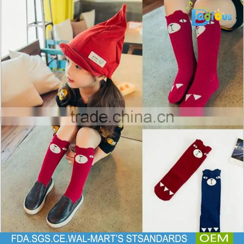 cheap best quality girls knee high socks cartoon blue cat long socks for 0-6 years