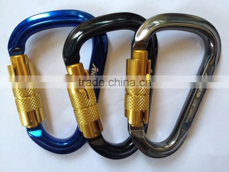 Twistlock Aluminum karabiner for climbing, rescue, rappelling, zipline activity