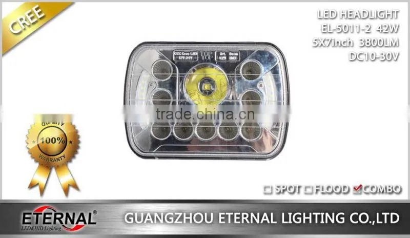 5x7in 42W high power automotive truck off road sealed beam led headlight dual beam with halo ring H4 plug