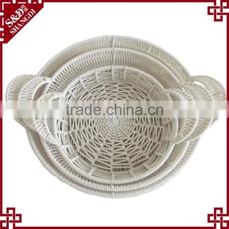 Eco-friendly 3-pc food or sundries receiving plastic weave white wicker basket