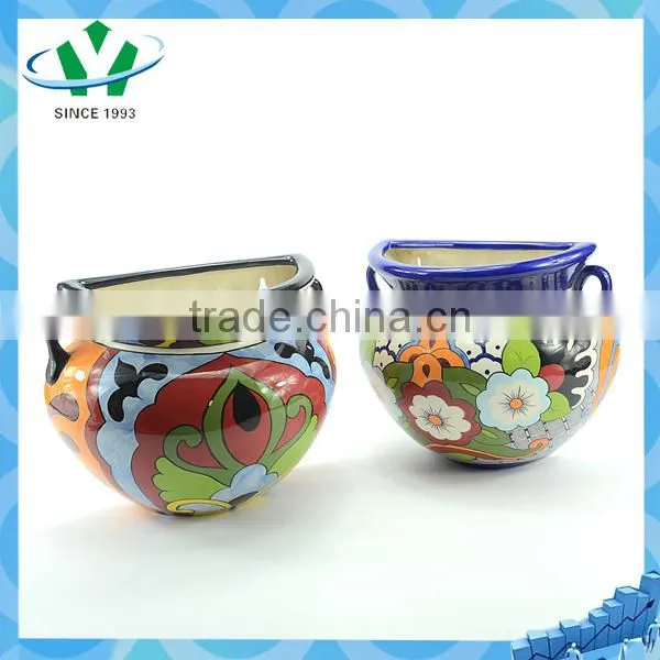 YSfp0010 Handprint antique flower pot with colorful designs
