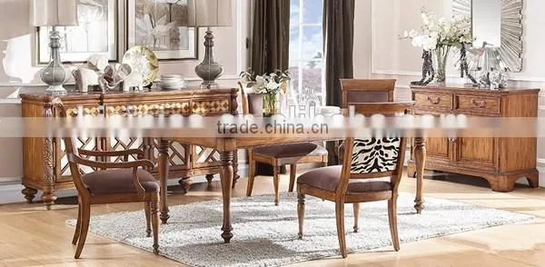 Elegant Country Style Rectangular Dinner Table With Exquisite Wood Carved Dinning Chair, Simplicity Dinning Furniture Set
