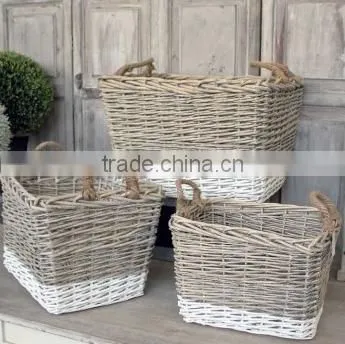 multifunctional woven wicker storage baskets with spacer with handle