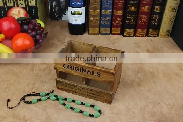 Hollow out two grid wooden pencil holder or storage box