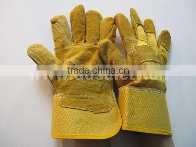 DDSAFETY 2017 Wholesale Cheap Working Gloves Yellow Split Leather Glove