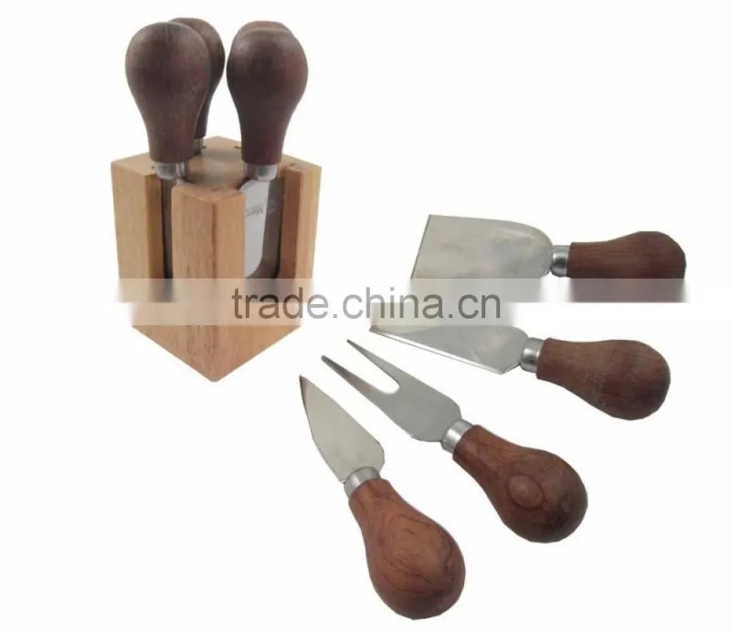 Fashion Style Wooden Block 4pcs Novelty Cheese Knives