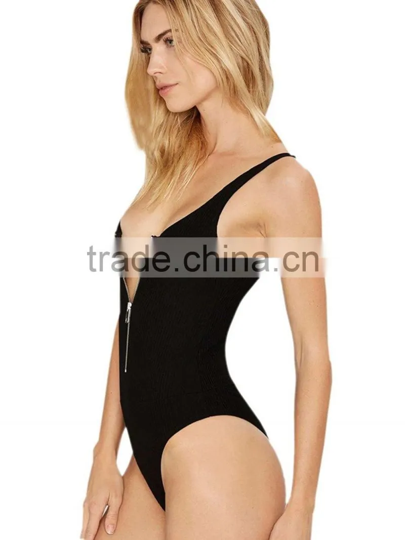 Women's Bodycon Camisole Leotard Stretch Lace up Tank Leotard Bodysuit Black Sexy Jumpsuit