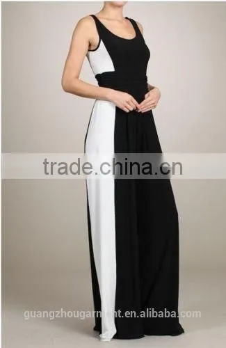 women illusion wide Leg sleeveless striped Long Black and White jumpsuit