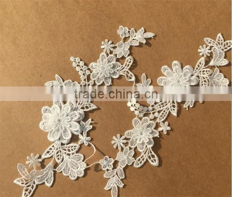 wedding flower embroidery lace fabric 3d flower wedding dress lace applique