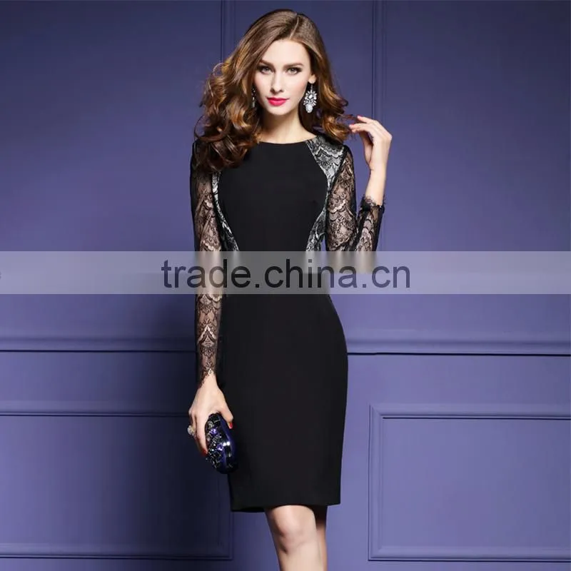 Maxnegio fabric pattern frock with lace sleeve for ladies