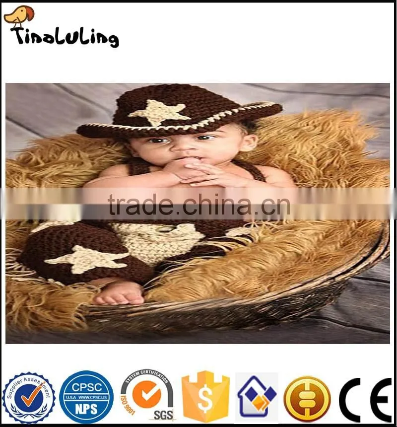 NPT50 Tinaluling Newborn Baby Photography Prop Handmade Crochet Knit Cowboy Hat boots clothes