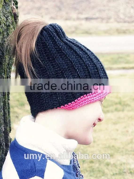 Bun Beanie Running Ponytail Toque Hat