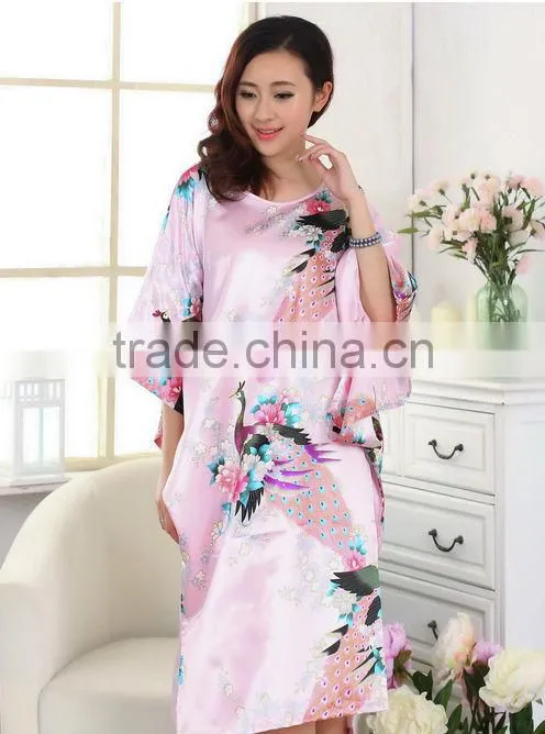 New Style Women Peacock Satin NightGowns,Satin Night Dress NG014