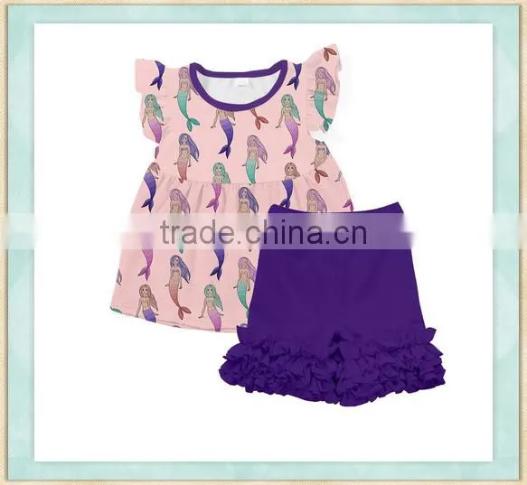 Wholesale zentai girls suit clothing sleeveless birds print ruffle outfit branded stocklot garments girls clothes new style