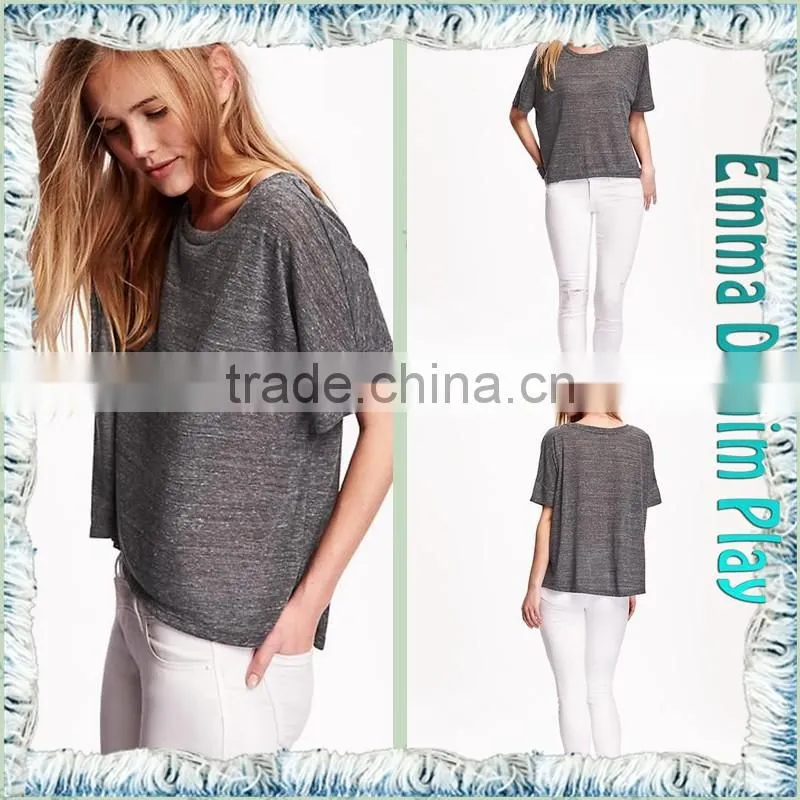 New Custom Designer High Quality Girls Sexy Grey Organic Cotton Scoop Neck T-Shirt