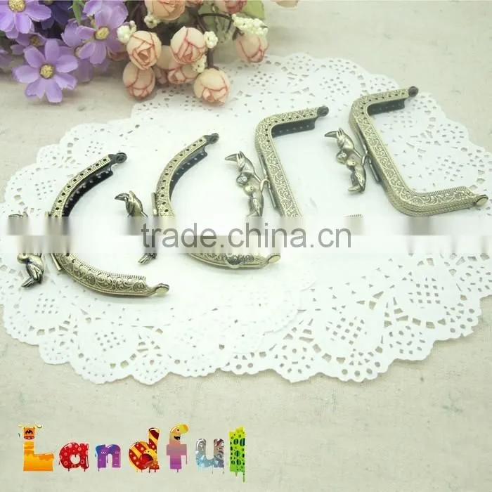 8.5cm Vintage Bronze Round Birds Bag Sewing Metal Coin Kiss Lock Square Frame