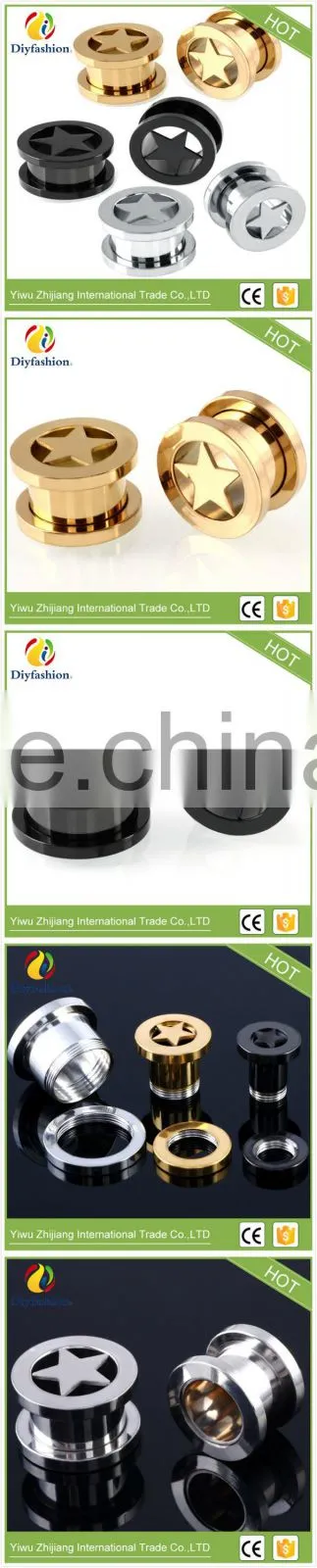 3 colors stainless steel pentagram shape channel ear plug
