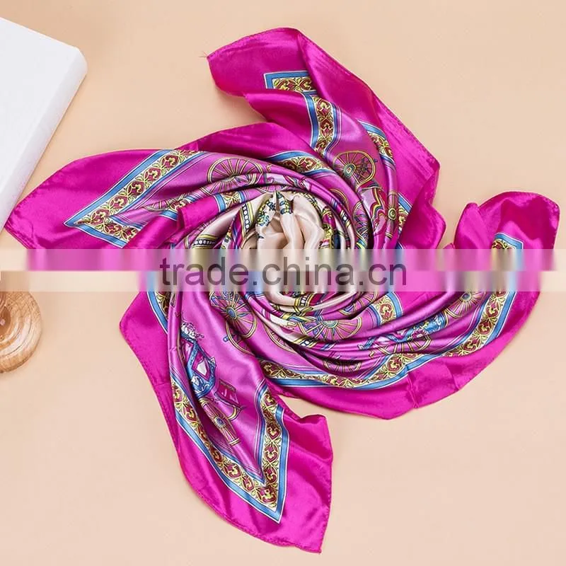 2017 Fashion Lady's Custom Digital Print Silk Satin Square Lady Scarf 90*90