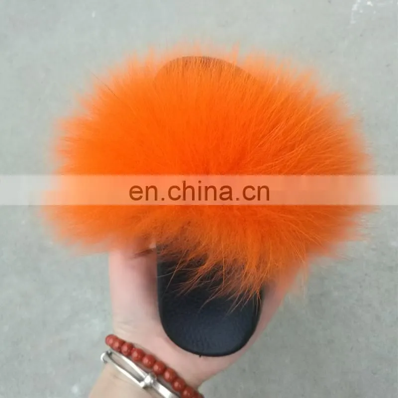 Children style baby cute genuine fox fur slipper wholesale fashion fur slippers