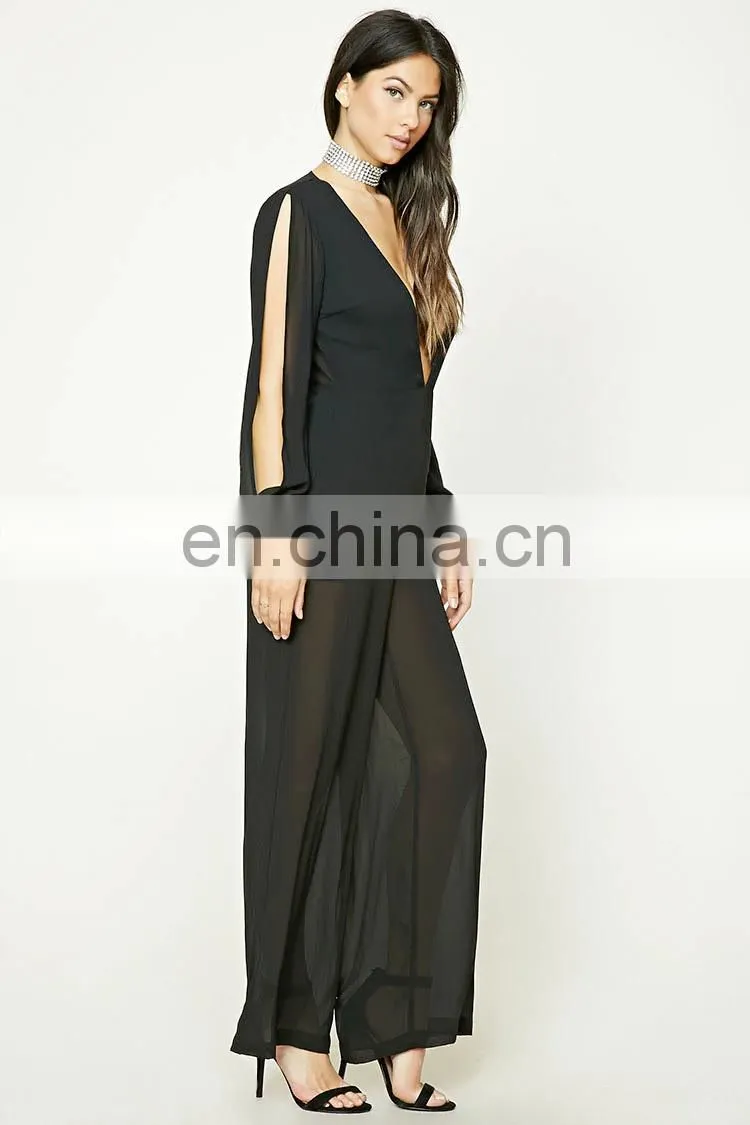 2017 new design red black chiffon jumpsuit pajama womens jumpsuit